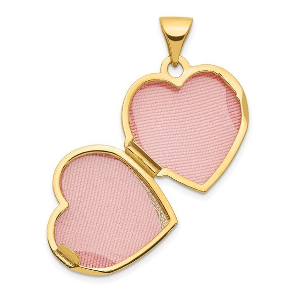 14k Yellow Gold 15mm Double Design Heart Shaped Locket - Picture 4 of 6